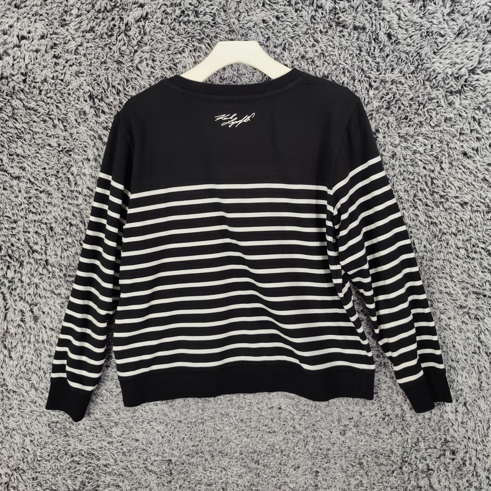 Karl Lagerfeld Paris Striped Crewneck Sweatshirt Logo Star Womens Large Nautical - Picture 5 of 16